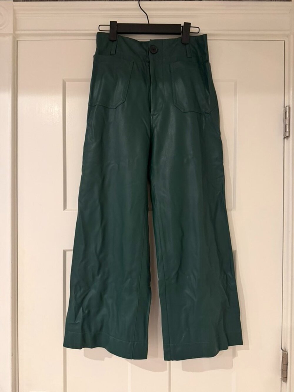 Maeve The Colette Green Vegan Leather Wide-Leg Pants - size 27 - Picture 2 of 3